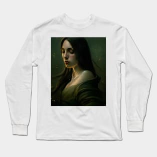 Madison- Portrait Of A Beautiful Sad Lady In Green Dress Long Sleeve T-Shirt